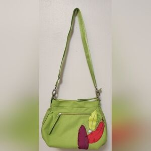 NWOT Haiku Crossbody Red Green Feathers Purse Bag